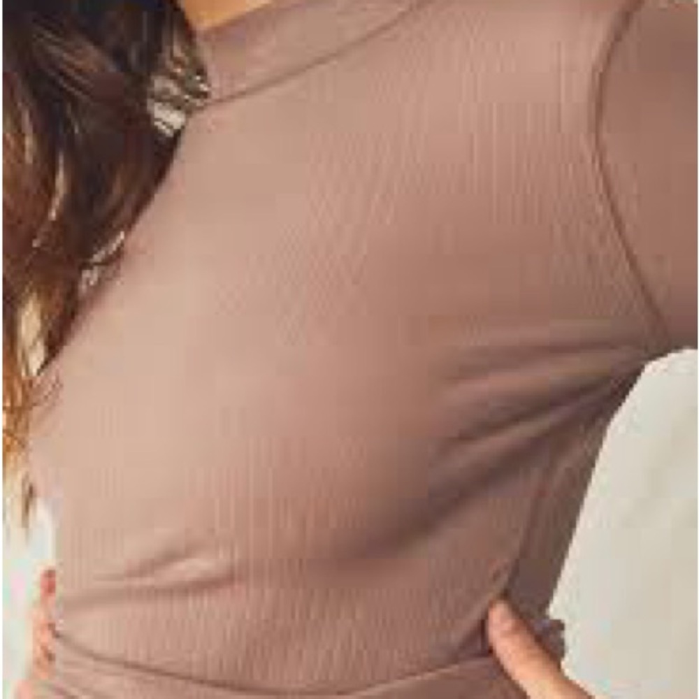 Free People Ribbed Long Sleeve Top - Mauve Taupe
